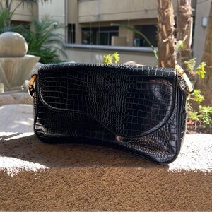Topshop bag, faux snake skin, black with leopard detail